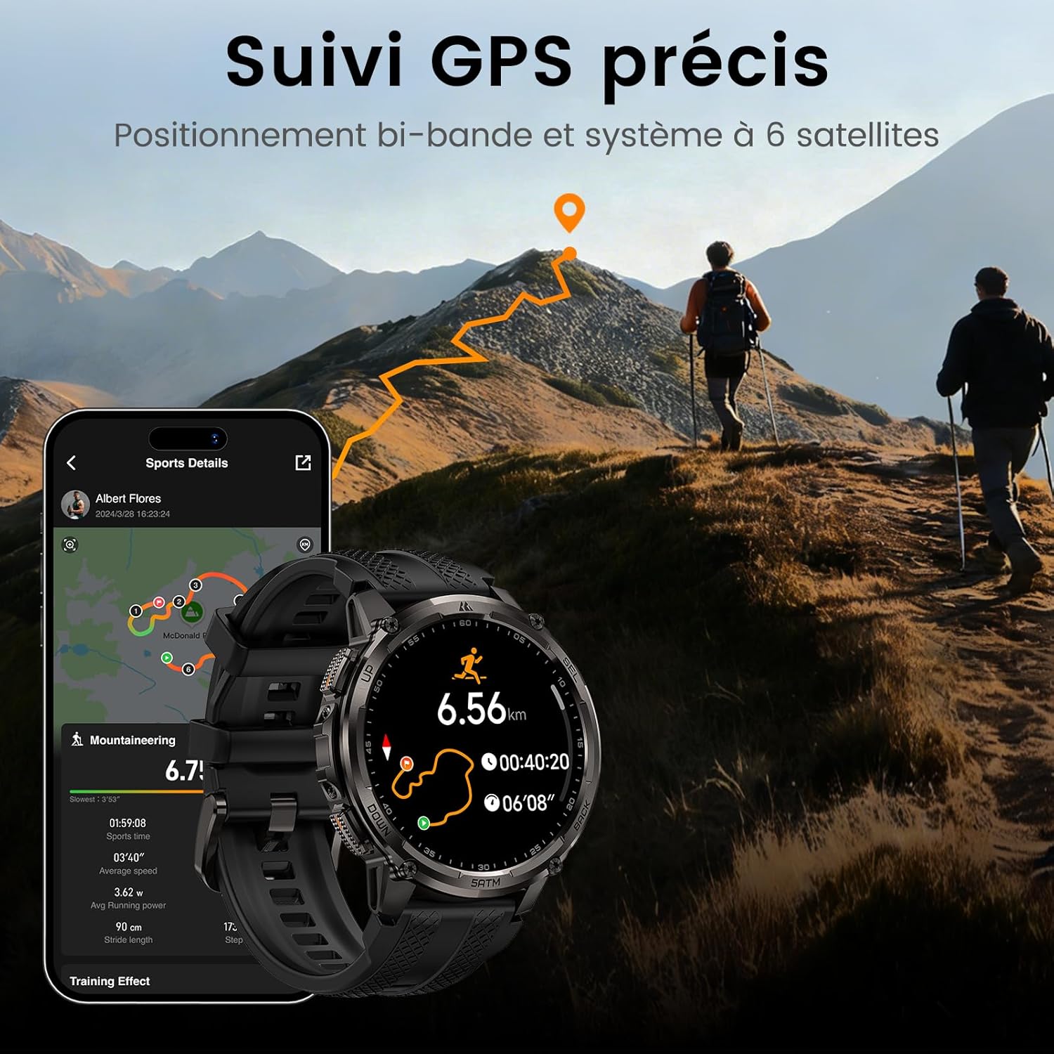 Thumbnail 2 de KOSPET Tank T4C : montre connectée homme AMOLED 1,5", GPS, lampe LED et talkie-walkie