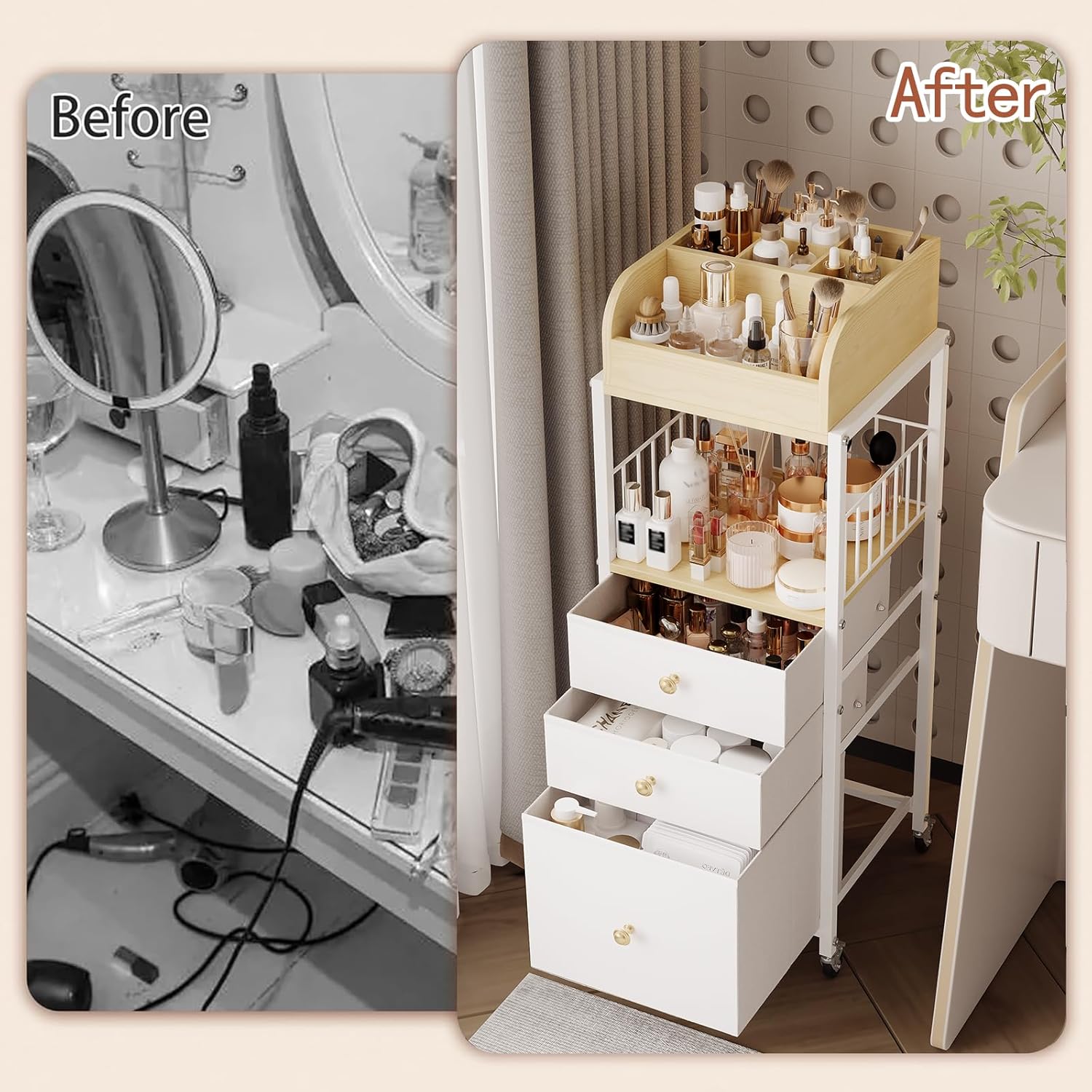 Thumbnail 6 de Makeup Organizer Cart with Drawers: 3-Tier Vanity Storage for Cosmetics, Skincare, and More