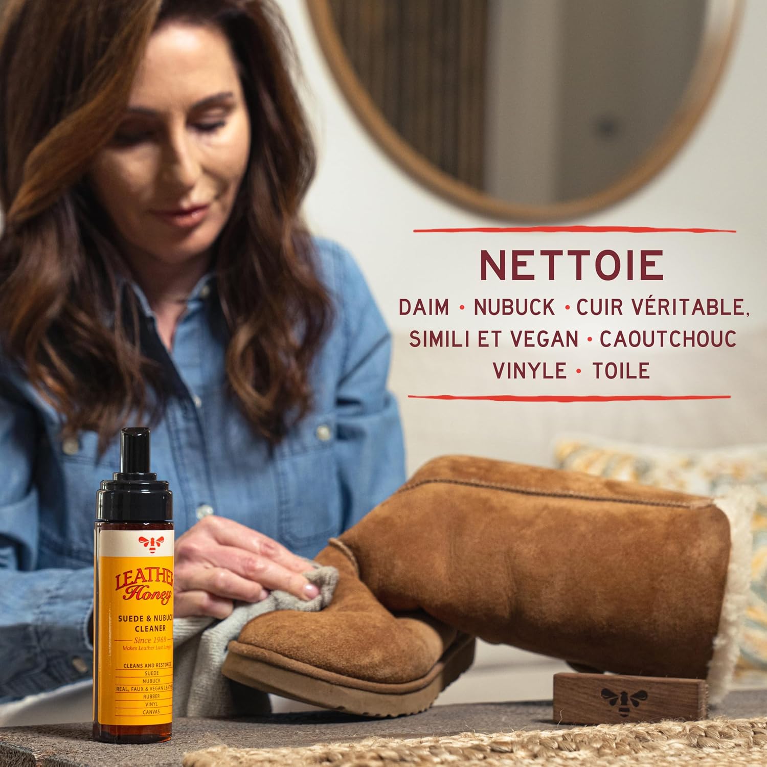 Detalle de LEATHER Honey Nettoyant daim non toxique pour daim et nubuck (mousse) — entretien chaussures, bottes, UGGs et accessoires