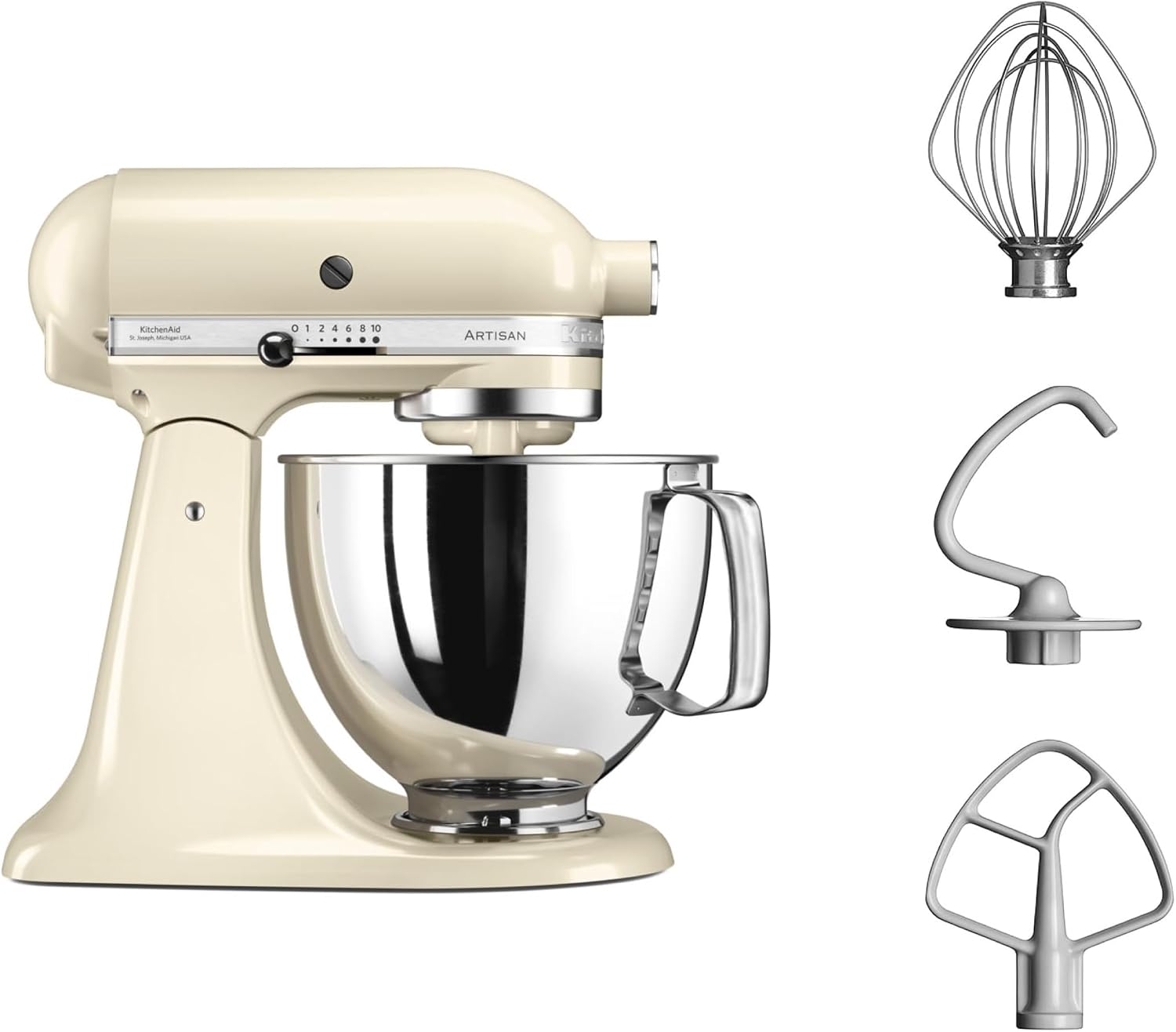 Detalle de KitchenAid 4.8 Litre Artisan Stand Mixer 5KSM125 (Almond Cream) with 4.8L stainless steel bowl