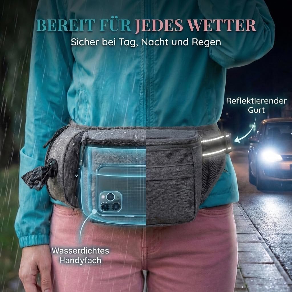 Thumbnail 6 de HUND IST KÖNIG Leckerlitasche für Hunde – robuste Bauchtasche mit Handyfach, Kotbeutelspender & Gurt für Flexileine
