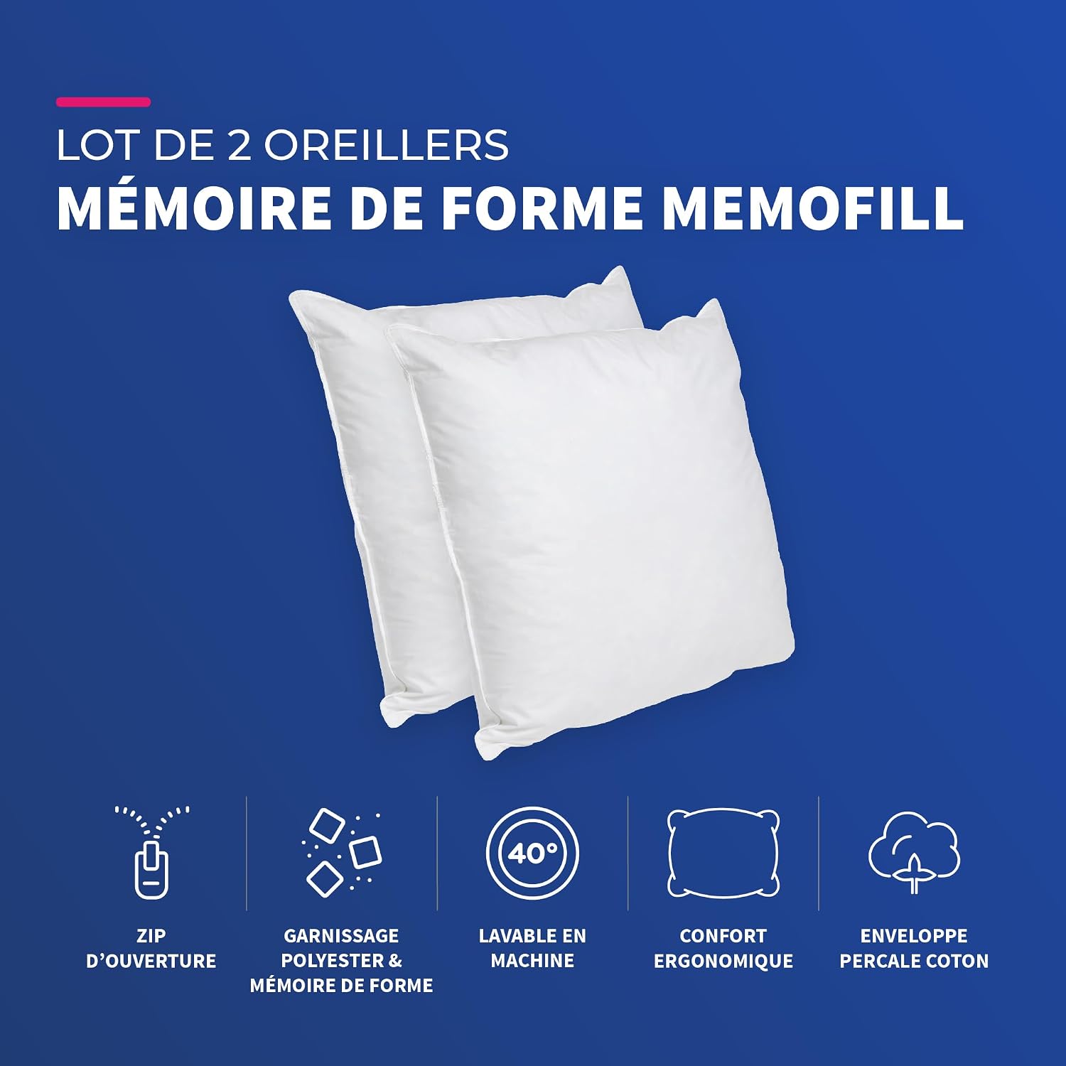 Thumbnail 5 de Bleu Calin OMFW60 Oreillers 60 x 60 cm