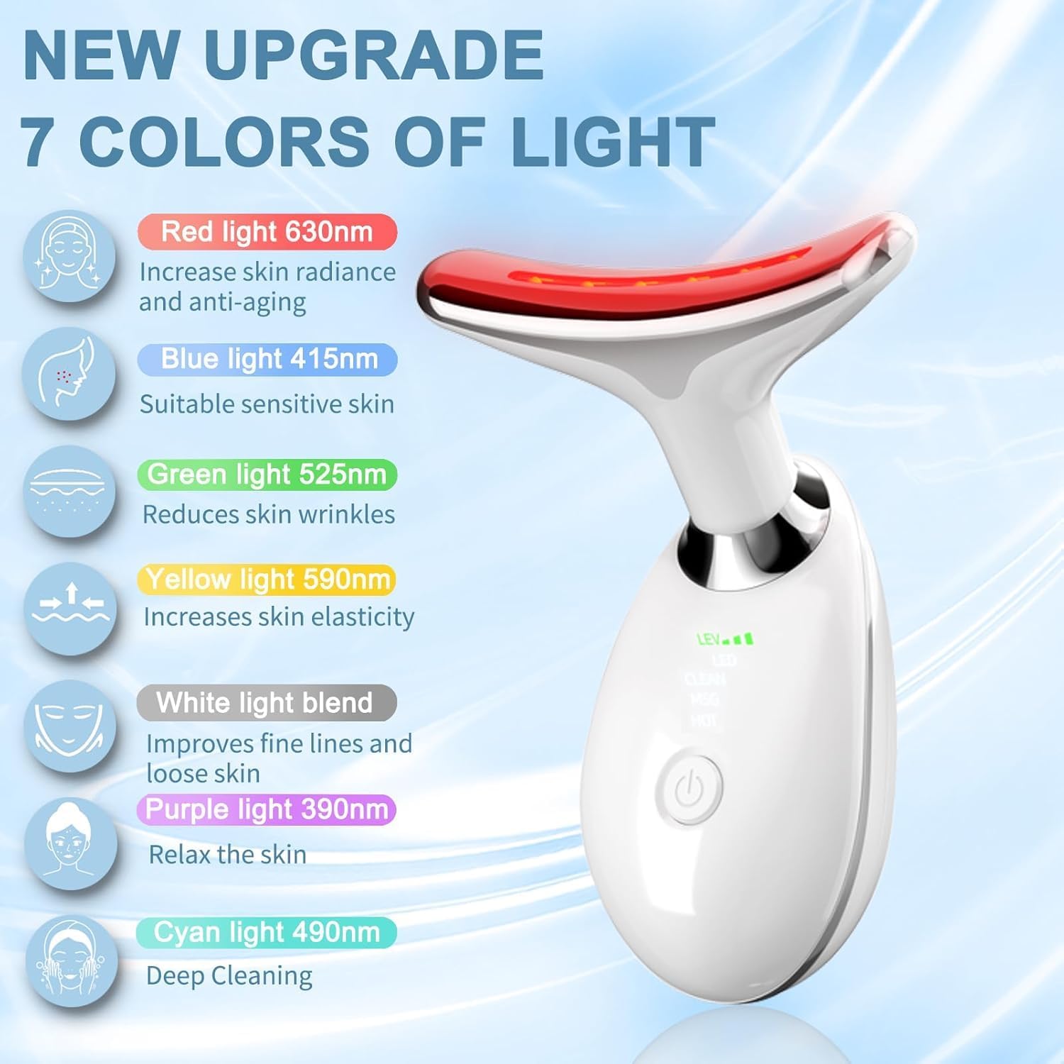 Detalle de Massaggiatore Viso Lifting elettrico antirughe con EMS, impacco caldo a 45°C e LED