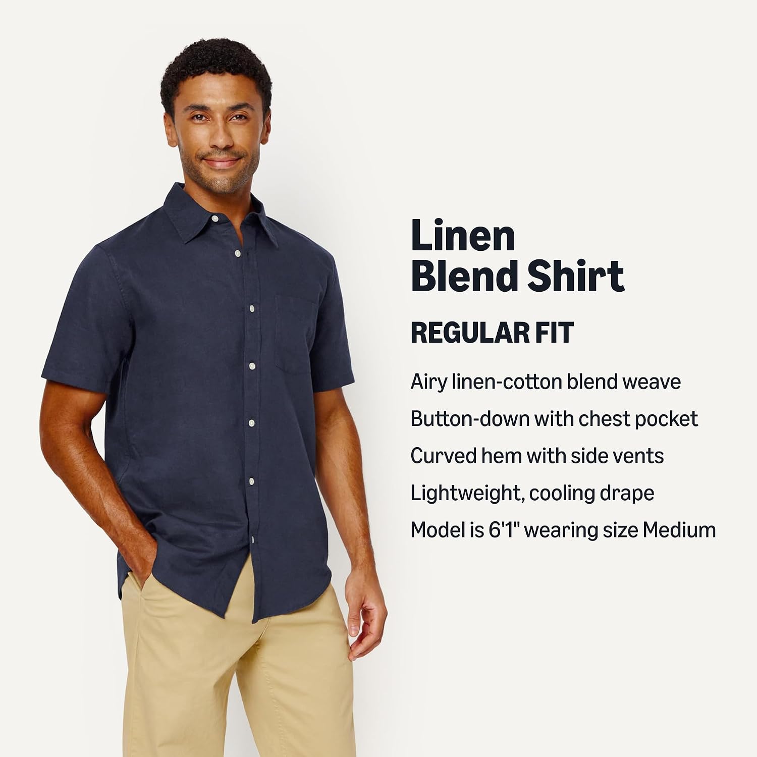 Detalle 2 de Amazon Essentials Men's Regular-Fit Short-Sleeve Linen Shirt