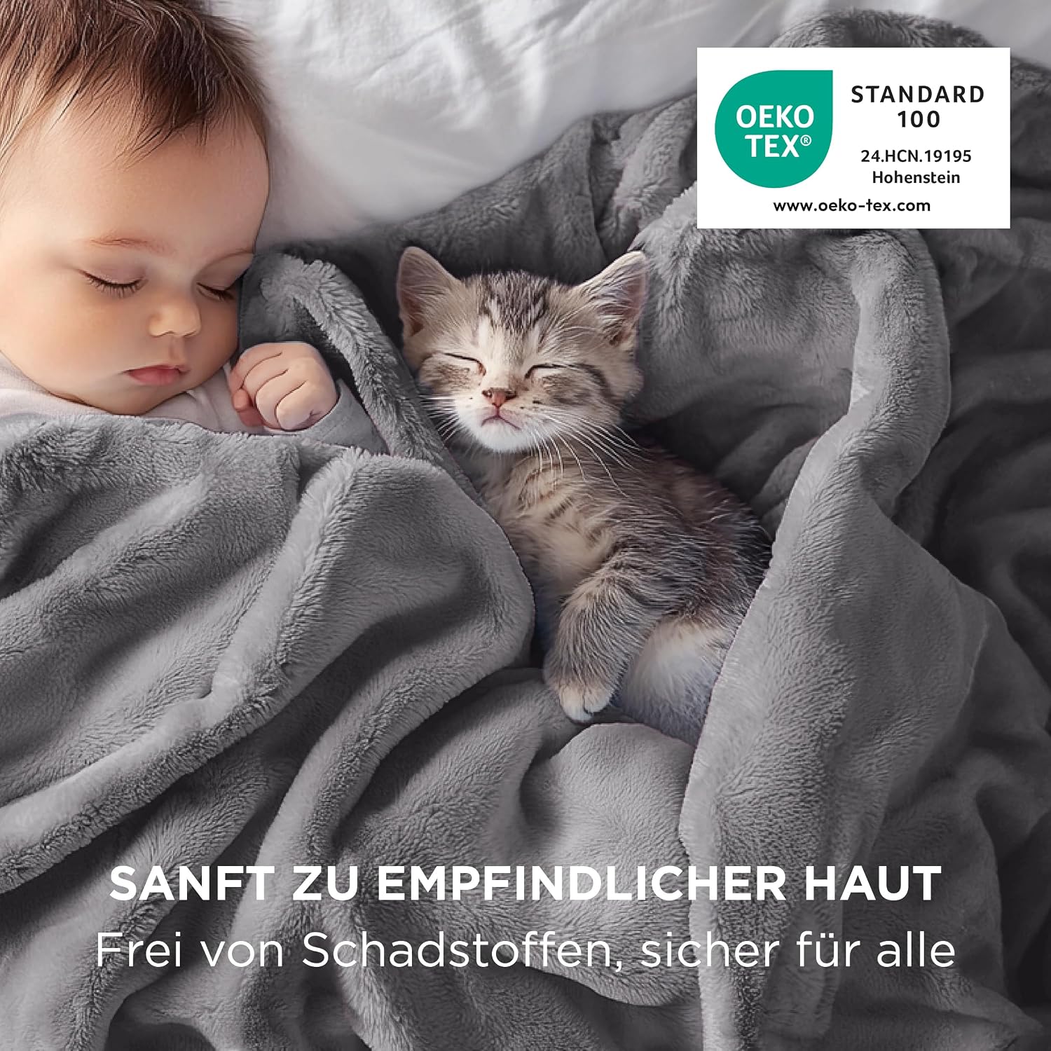 Detalle de BEDSURE Flauschig Fleecedecke XXL 220x240 cm (grau) – warme Wohndecke zum Kuscheln