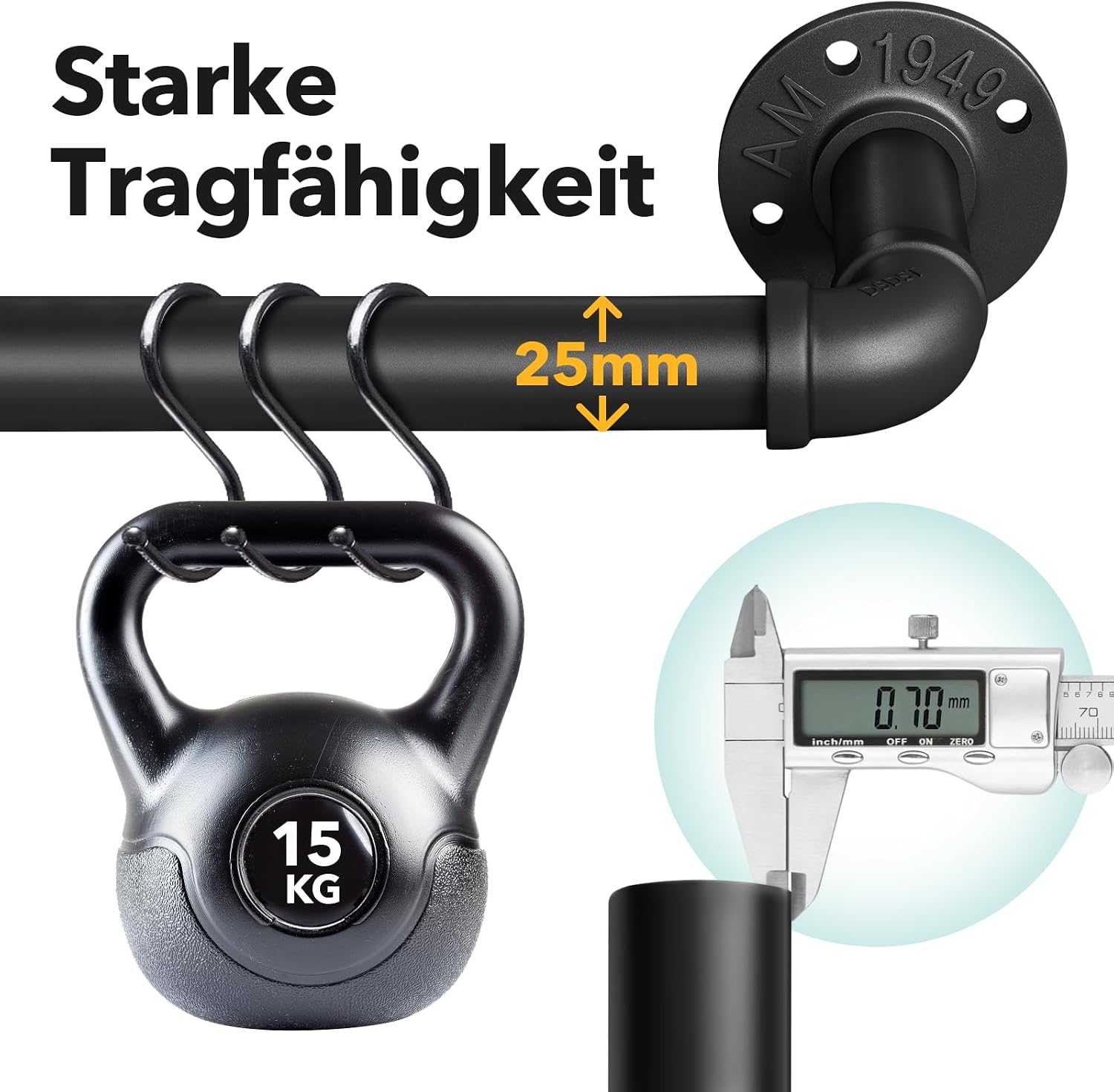 Detalle 2 de Gardinenstange Schwarz 25 mm, 76 bis 305 cm