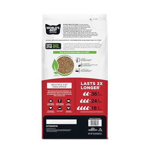 Detalle 2 de World's Best Cat Litter, Multiple Cat, Unscented, Odor Control, 15 lb Bag