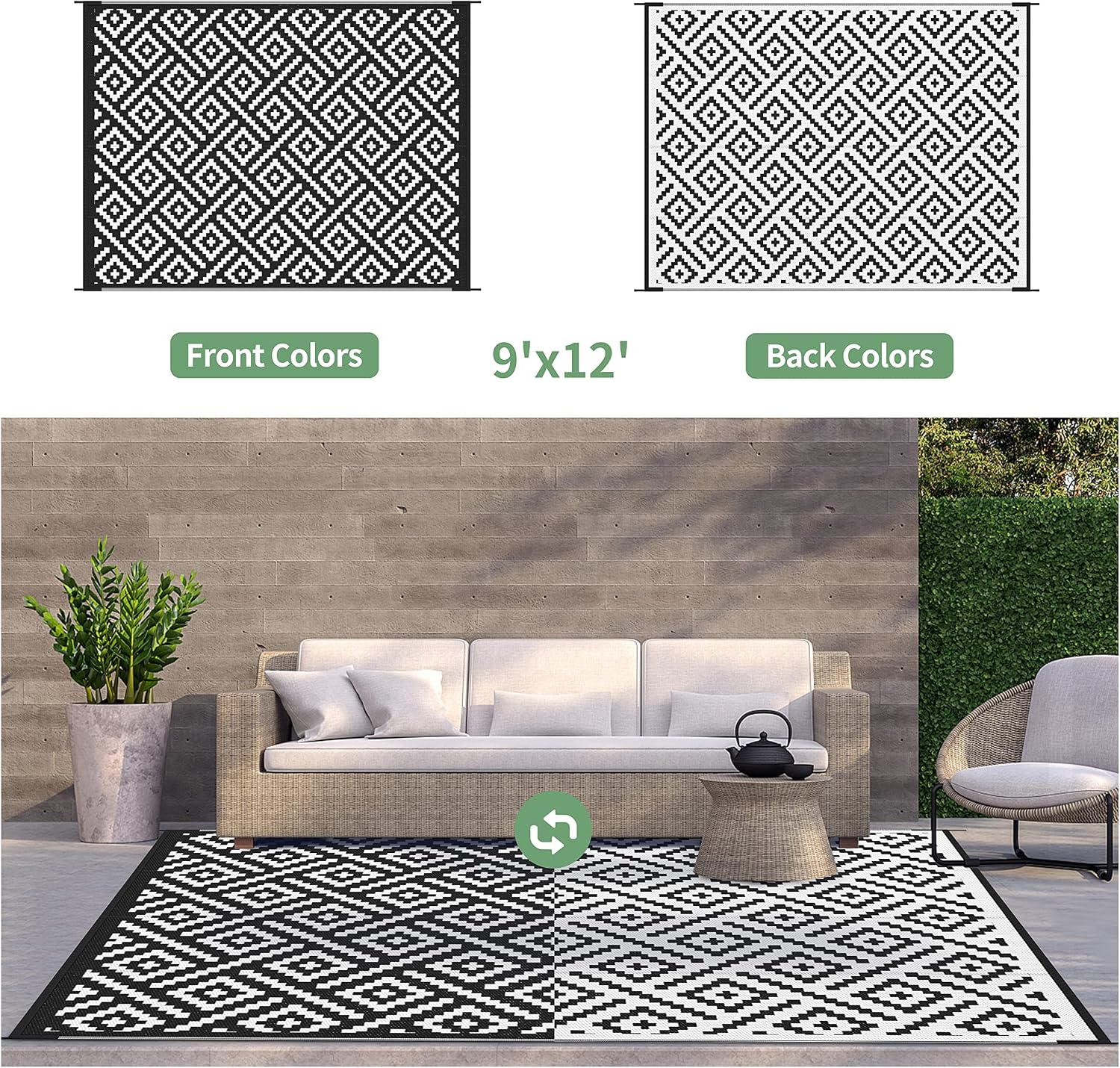 Thumbnail 3 de GENIMO Plastic Straw Rug Outdoor Area Rug, 9' x 12', Reversible