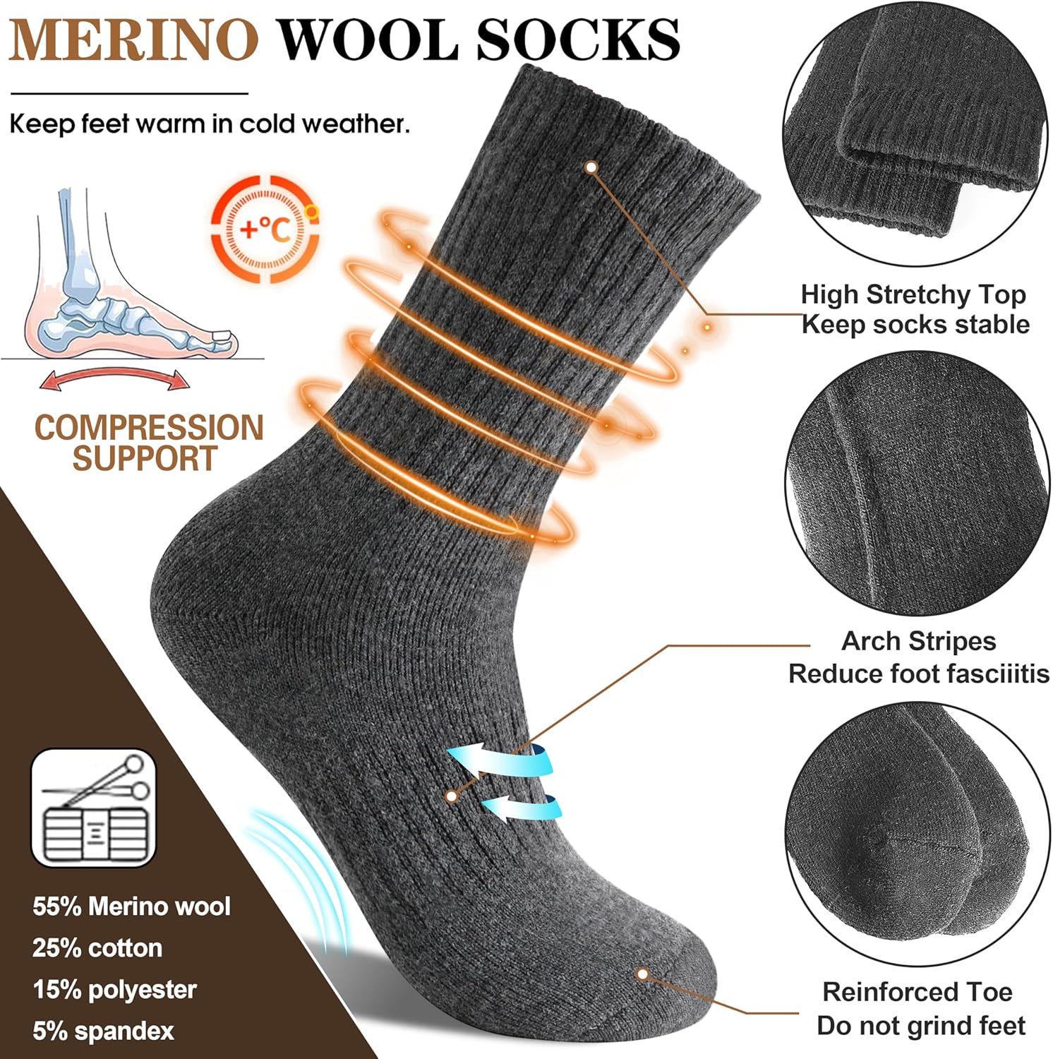 Thumbnail 2 de MOGGEI 5 Pairs Merino Wool Socks