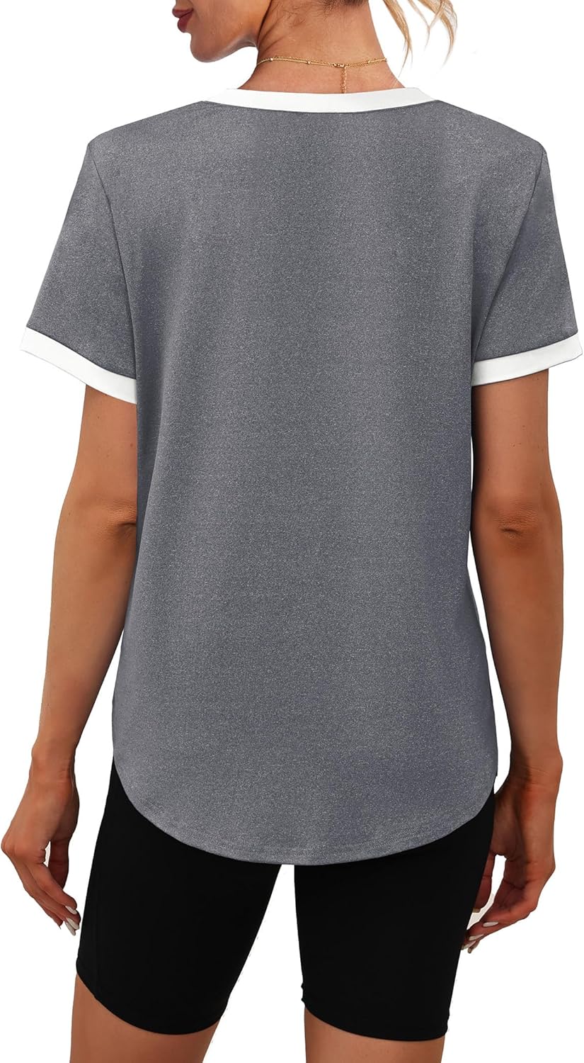 Thumbnail 4 de Womens Workout Tops Summer Short Sleeve Shirts with UPF 50+ Sun Protection (Color Block Gym Tees)
