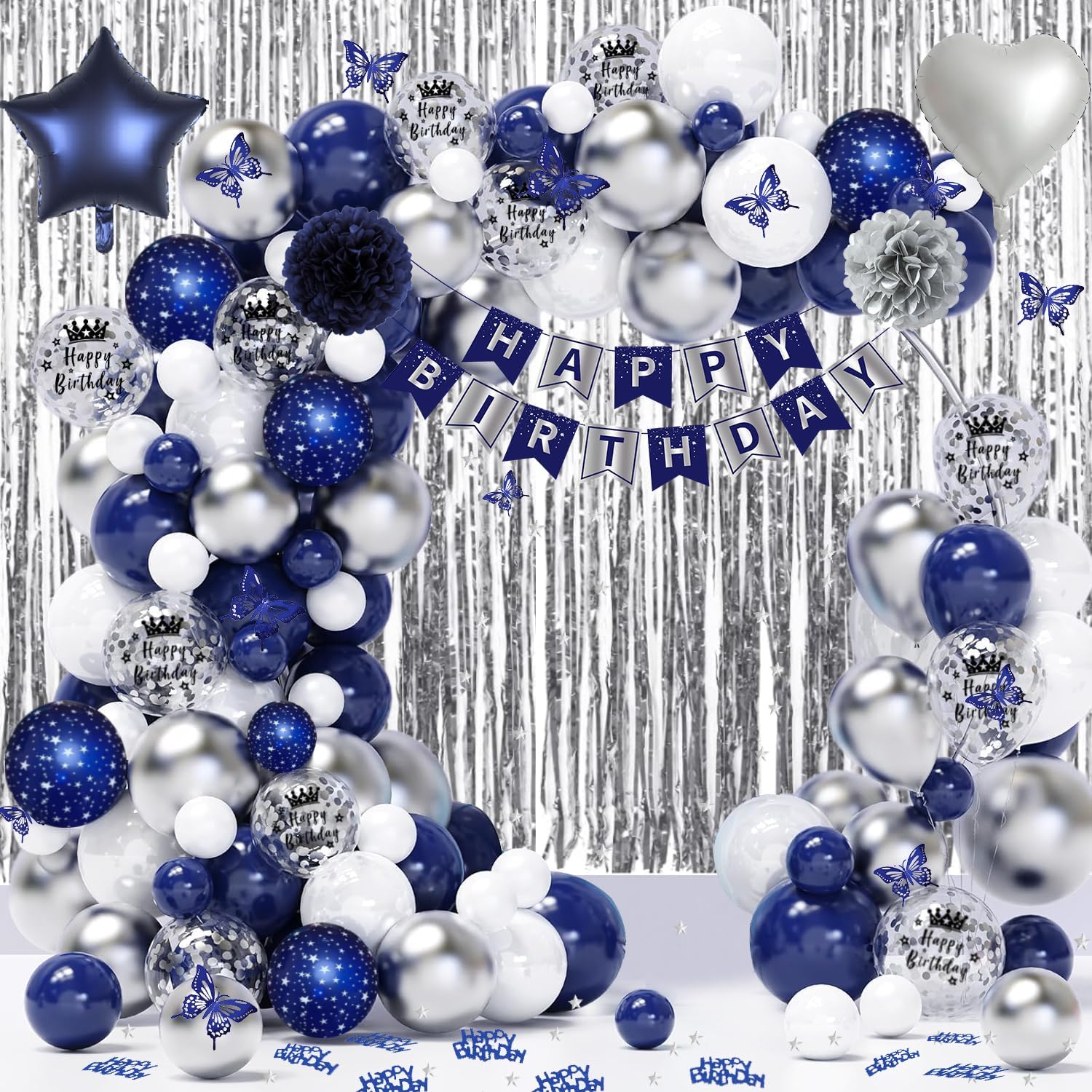 Thumbnail 6 de Geburtstagsdeko Blau Silber – Komplettset für Marine-Blau-Silbernen Geburtstag