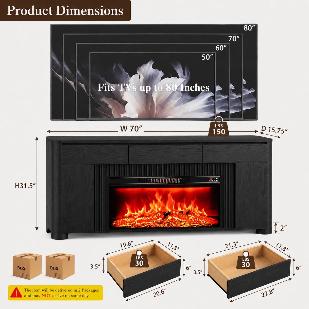 Detalle 1 de Fireplace TV Stand, 70.08-Inch