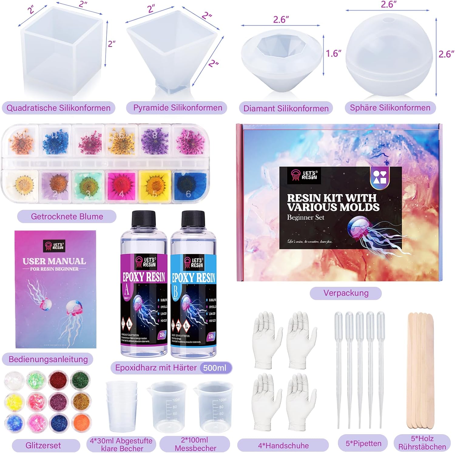 Detalle 2 de LET’S RESIN Epoxidharz Set für Anfänger 500 ml