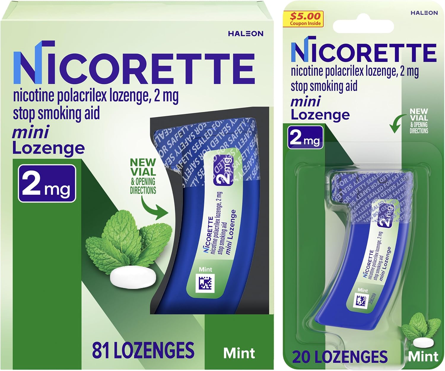 Detalle de Nicorette 60000000209757 Mini Nicotine Lozenges, 2 mg Mint, 101 Count