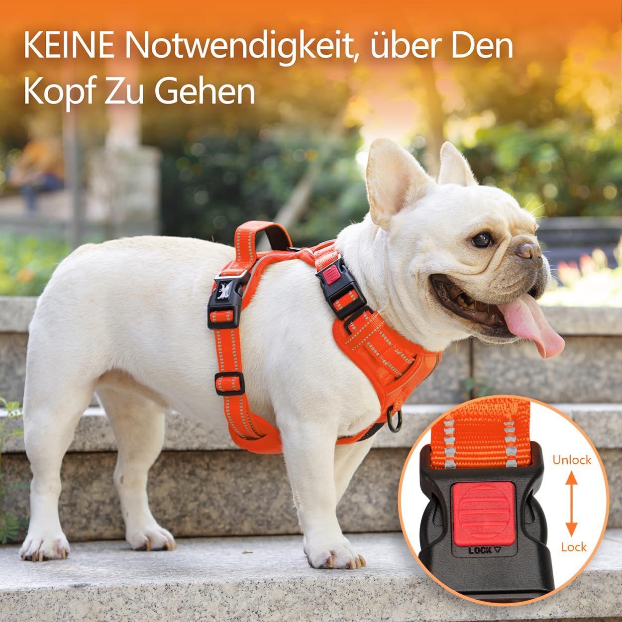 Thumbnail 4 de PoyPet Keine Pull Hundegeschirr mit reflektierender Weste, Easy Control-Griff und 4-fach verstellbaren Riemen (Orange, M)
