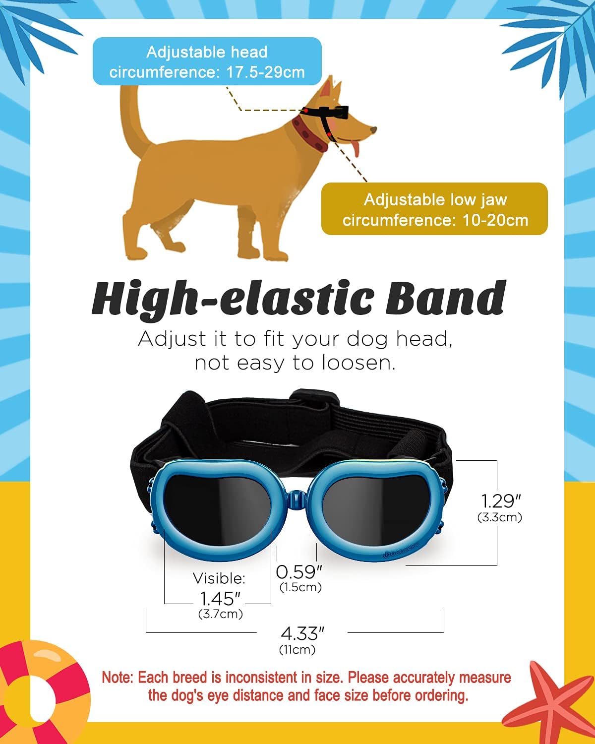 Detalle de Lewondr Sonnenbrille für Hunde — UV-Schutz, Wind- und Wasserdicht, verstellbares Gummiband (Kleine Hunde) – Vintage Blau