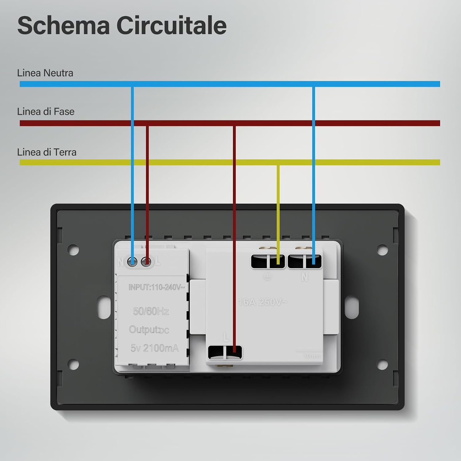 Thumbnail 3 de BSEED Presa Schuko/Italiana con USB-A e USB-C – 118 mm, nero, 16A/10A