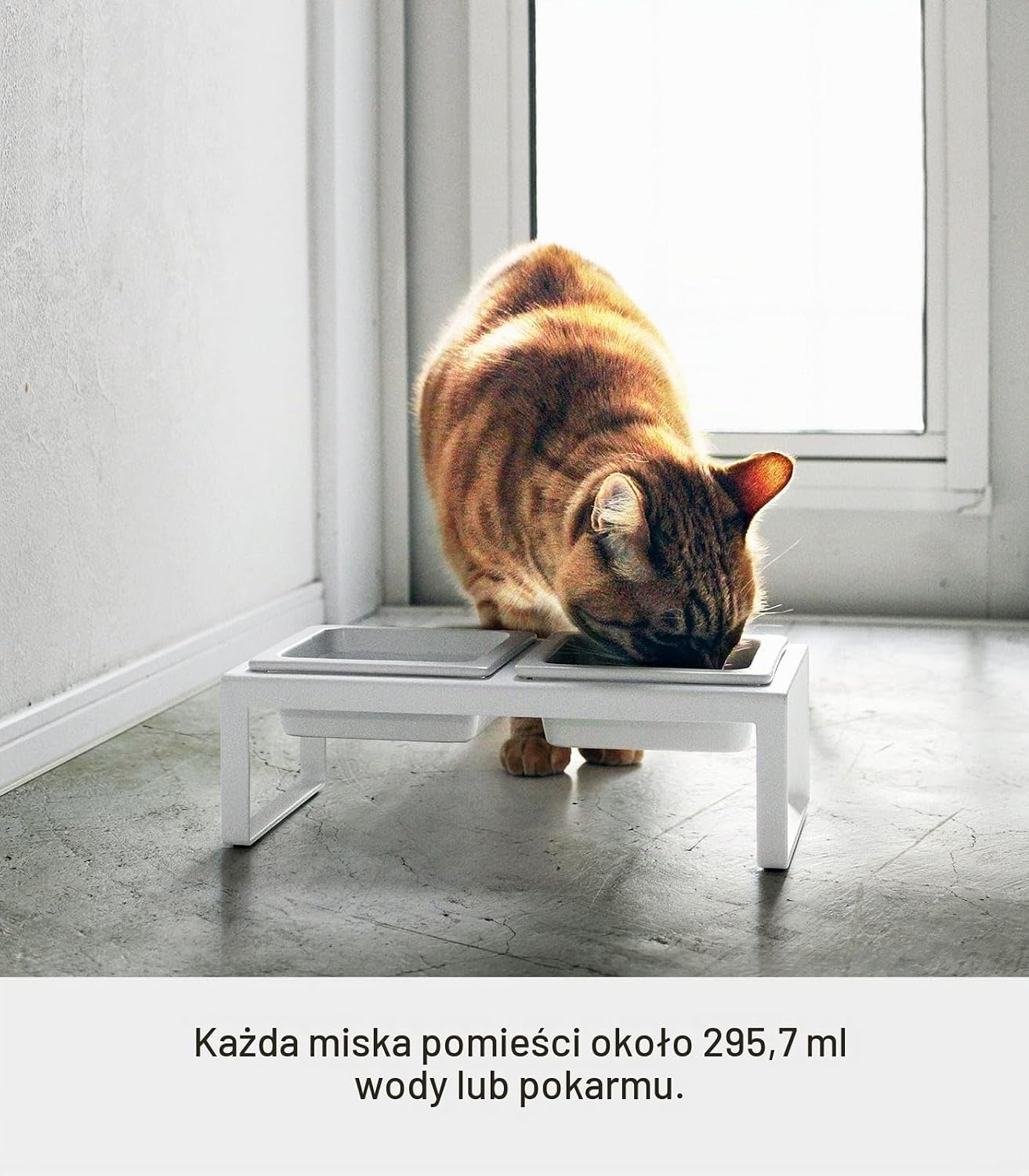 Detalle de YAMAZAKI zestaw misek dla kota ze stojakiem, biały, pojemność 300 ml