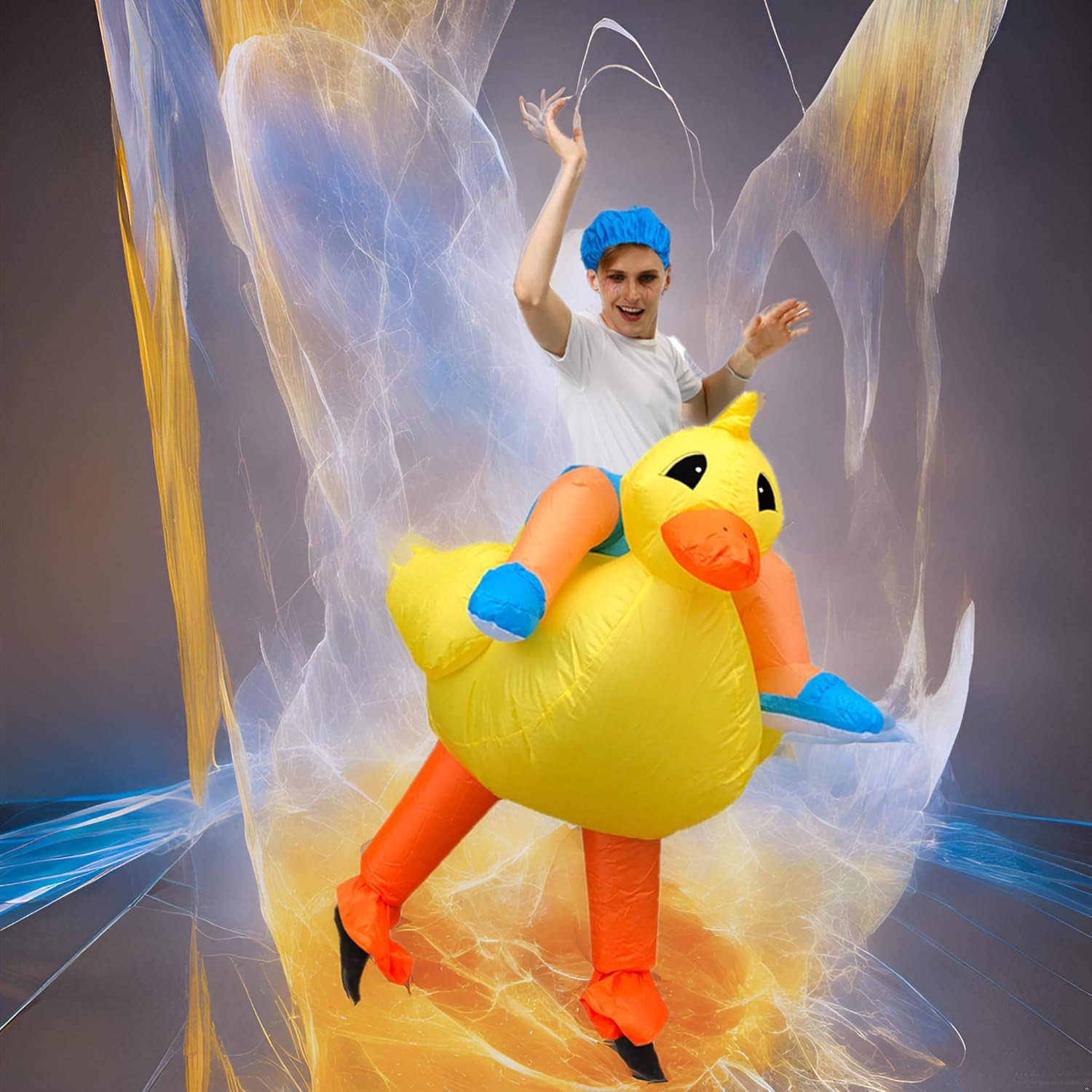Detalle de Costume Gonflable Canard Adulte JASHKE – Déguisement Canard Jaune pour Carnaval, Halloween et Fêtes