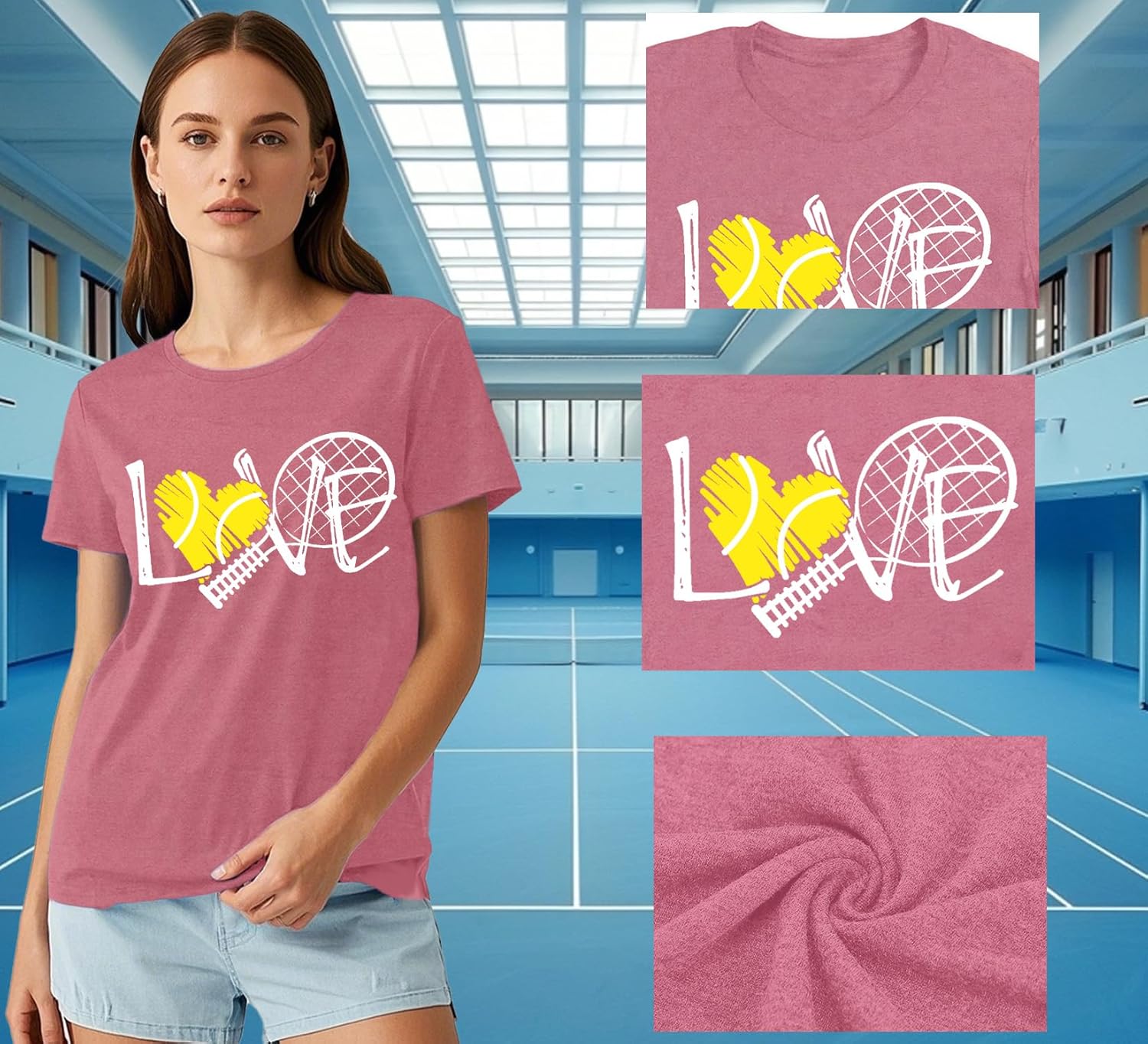 Detalle de Qskall Women's Tennis Heart T-Shirt: Soft, Sporty Style for Everyday Wear