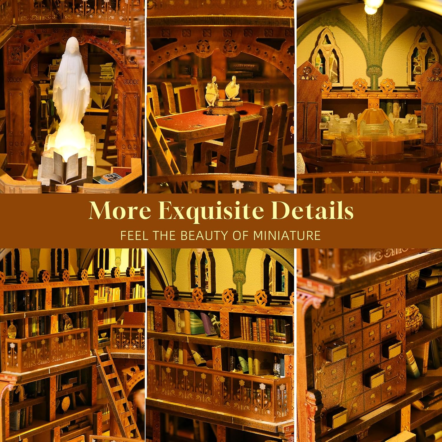 Detalle 2 de CCCDF Book Nook Kit: DIY 3D Wooden Miniature Library with LED Light and Dust Cover