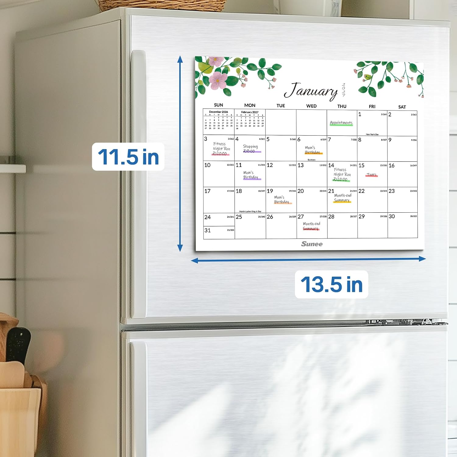 Detalle 2 de SUNEE 2026–2027 Fridge Calendar, 18-Month Magnetic Monthly Planner