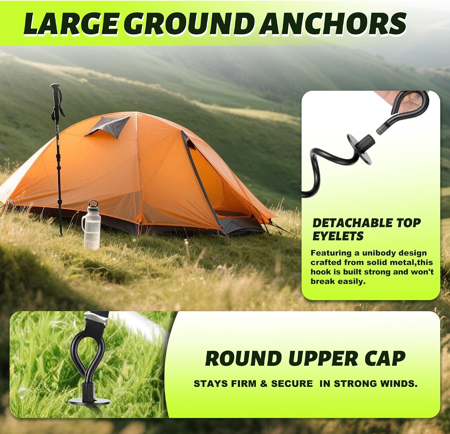 Detalle de XYADX 22.4-Inch Spiral Ground Anchor Kit, 6-Pack with Tie-Down Straps