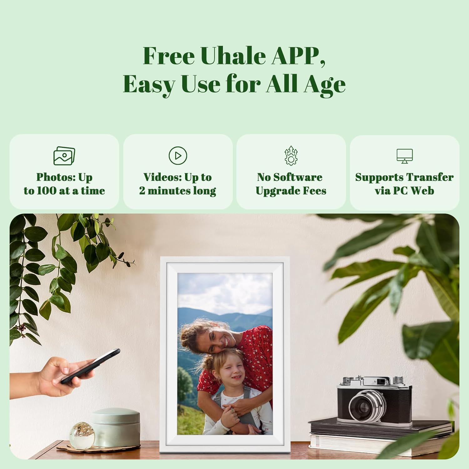 Detalle 2 de White Oak Wood Large Digital Photo Frame 15.6 Inch with Wifi and 32GB Storage