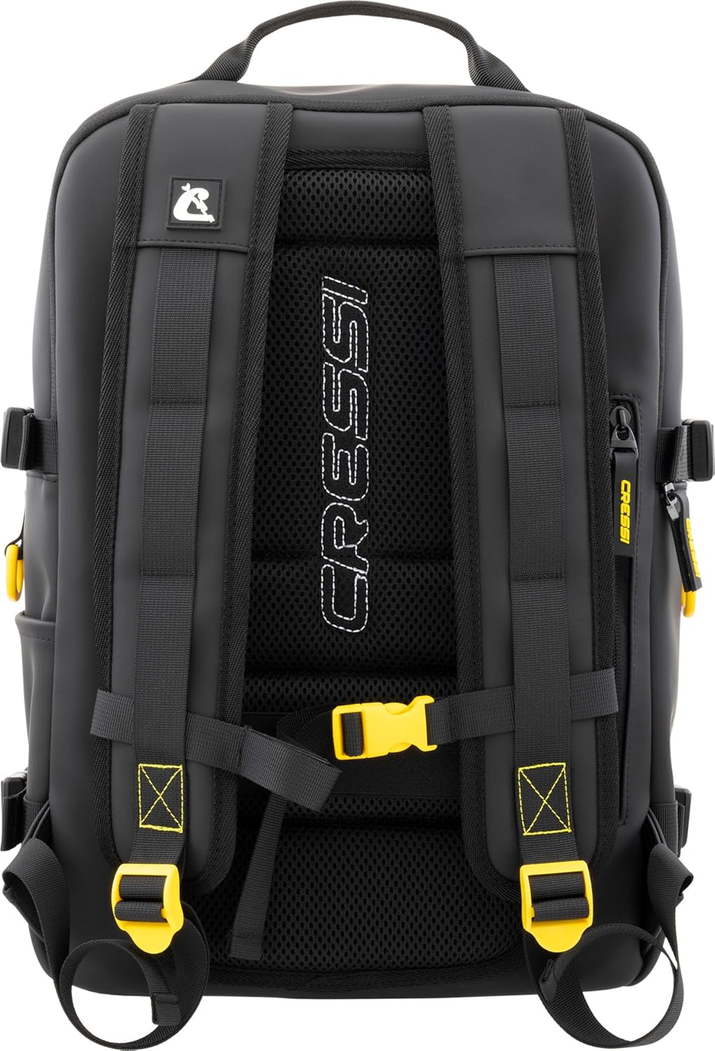 Detalle de Cressi dal 1946 Malaga Travel Backpack 28 L – Zaino Idrofobico unisex nero/giallo, compatibile bagaglio a mano