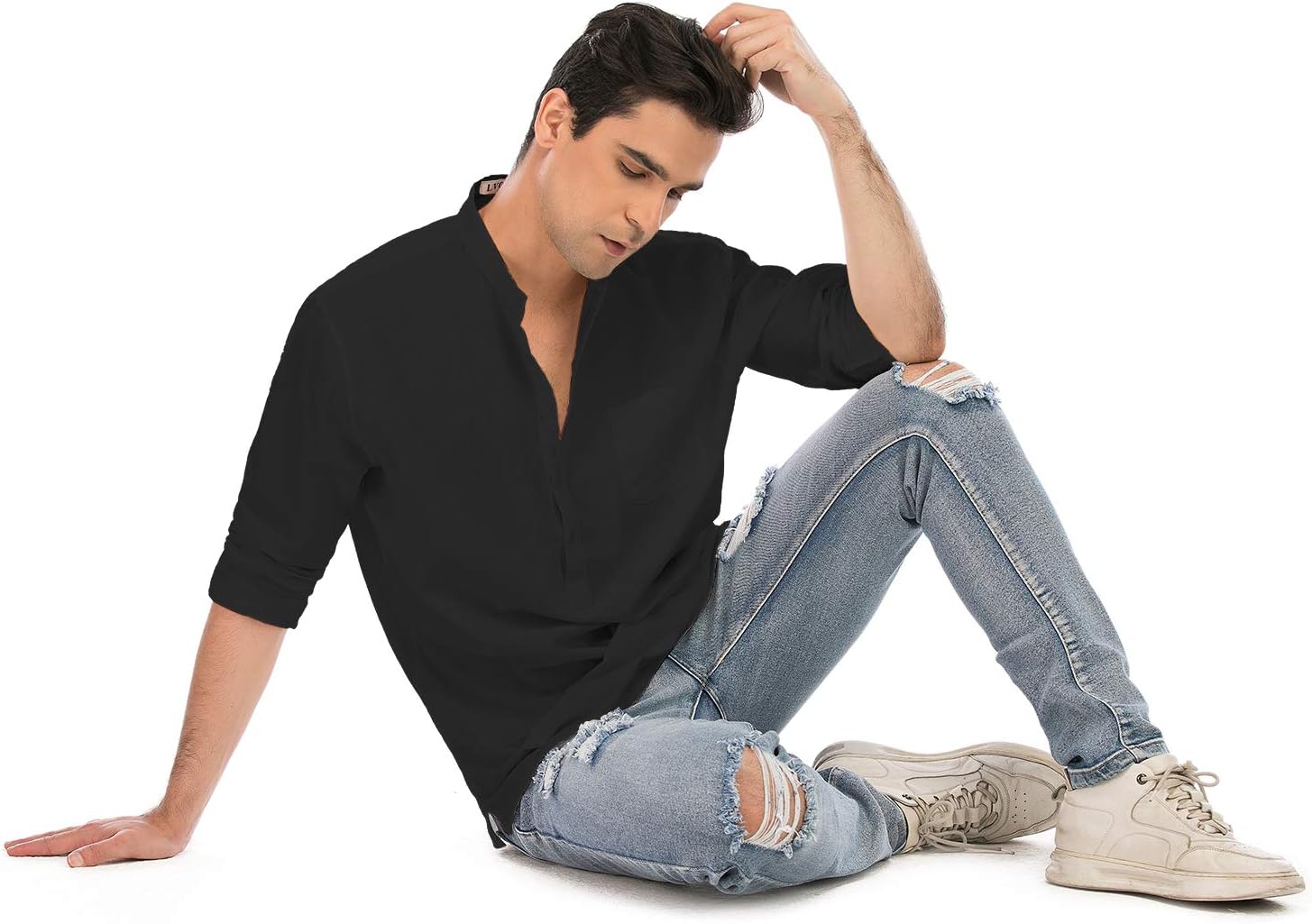 Thumbnail 5 de LVCBL LVCBL Leinen-Hemd Henley Regular Fit
