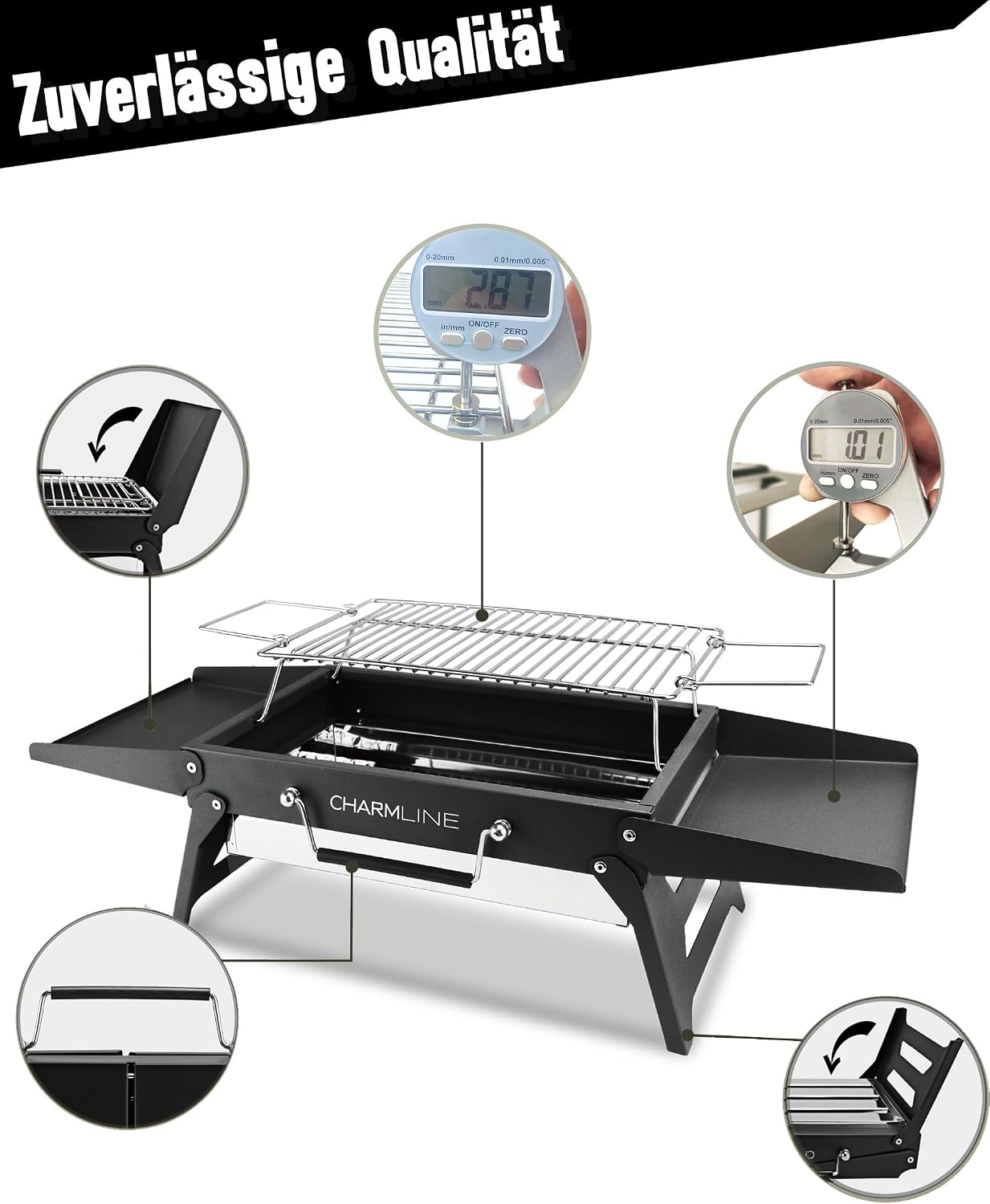 Detalle de Charmline Tragbarer Holzkohlegrill – Klappbarer Campinggrill, 35 x 23 cm für 1–3 Personen