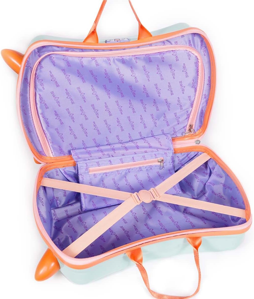 Detalle de Milk&Moo befahrbarer Kinderkoffer „Jungle Friends“ (21 L) – Rollkoffer zum Sitzen & Ziehen für 2–6 Jahre