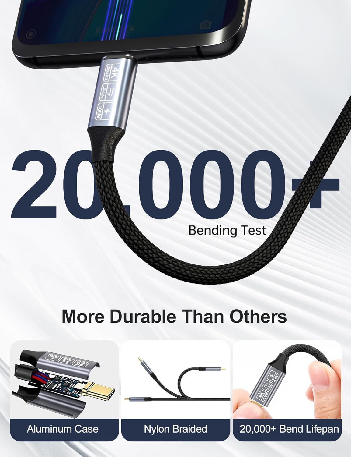 Thumbnail 5 de CAKOBLE USB-C to USB-C 3.1 Gen2 Cable: 10Gbps Data, 100W PD, 4K Output (3.3ft)