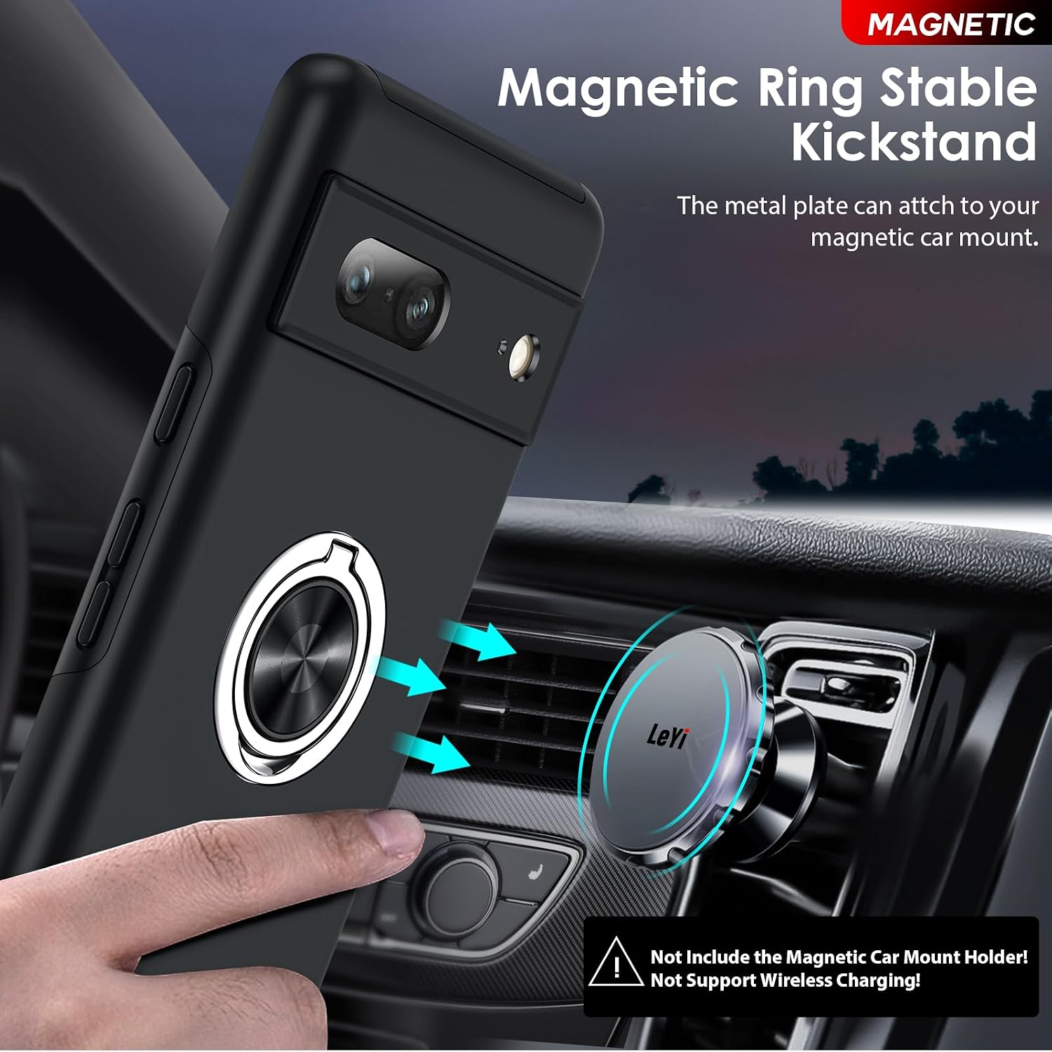 Detalle de LeYi Purple Case with 2 Screen Protectors and Invisible Ring Stand for Google Pixel 7 (5G)