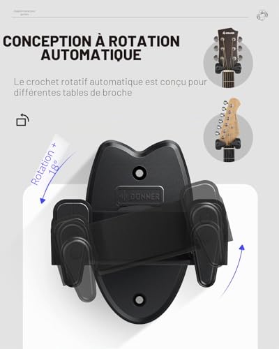 Detalle de Donner Support mural pour guitare 2-Pack – Verrouillage automatique et protection EVA