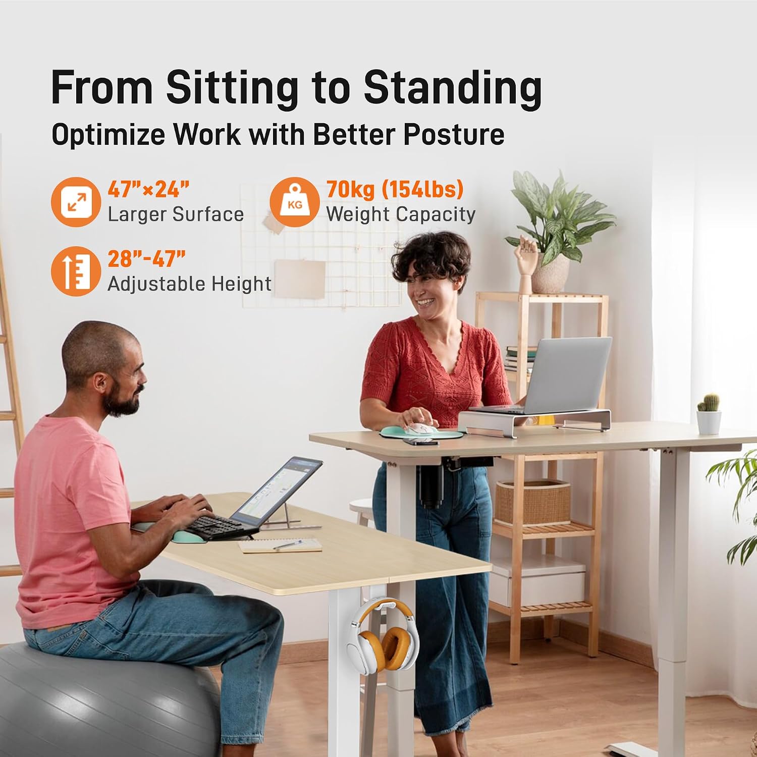 Detalle de IMGadgets IMHome 47" Electric - Ivory Standing Desk, 47 x 24 in, Quiet Motor