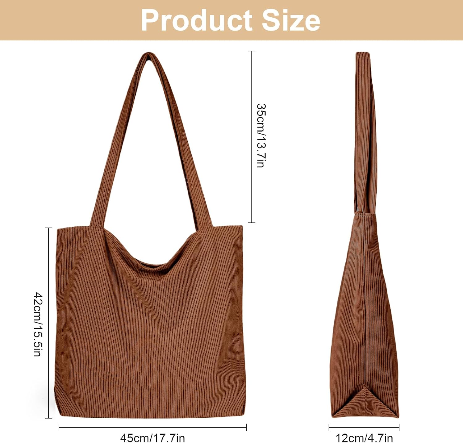 Detalle de flintronic Corduroy Tote Bag for Women – Large Capacity, Waterproof with Zipper