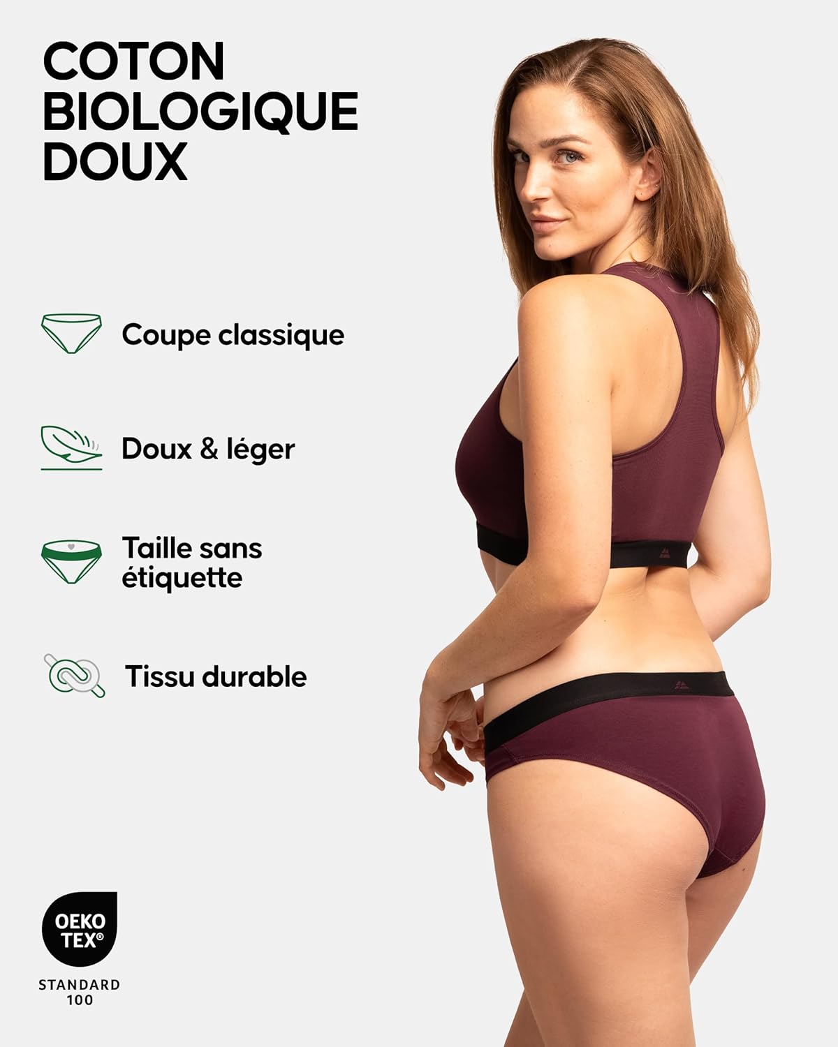 Detalle 2 de DANISH ENDURANCE – Culotte coton bio stretch pour femme, lot de 3