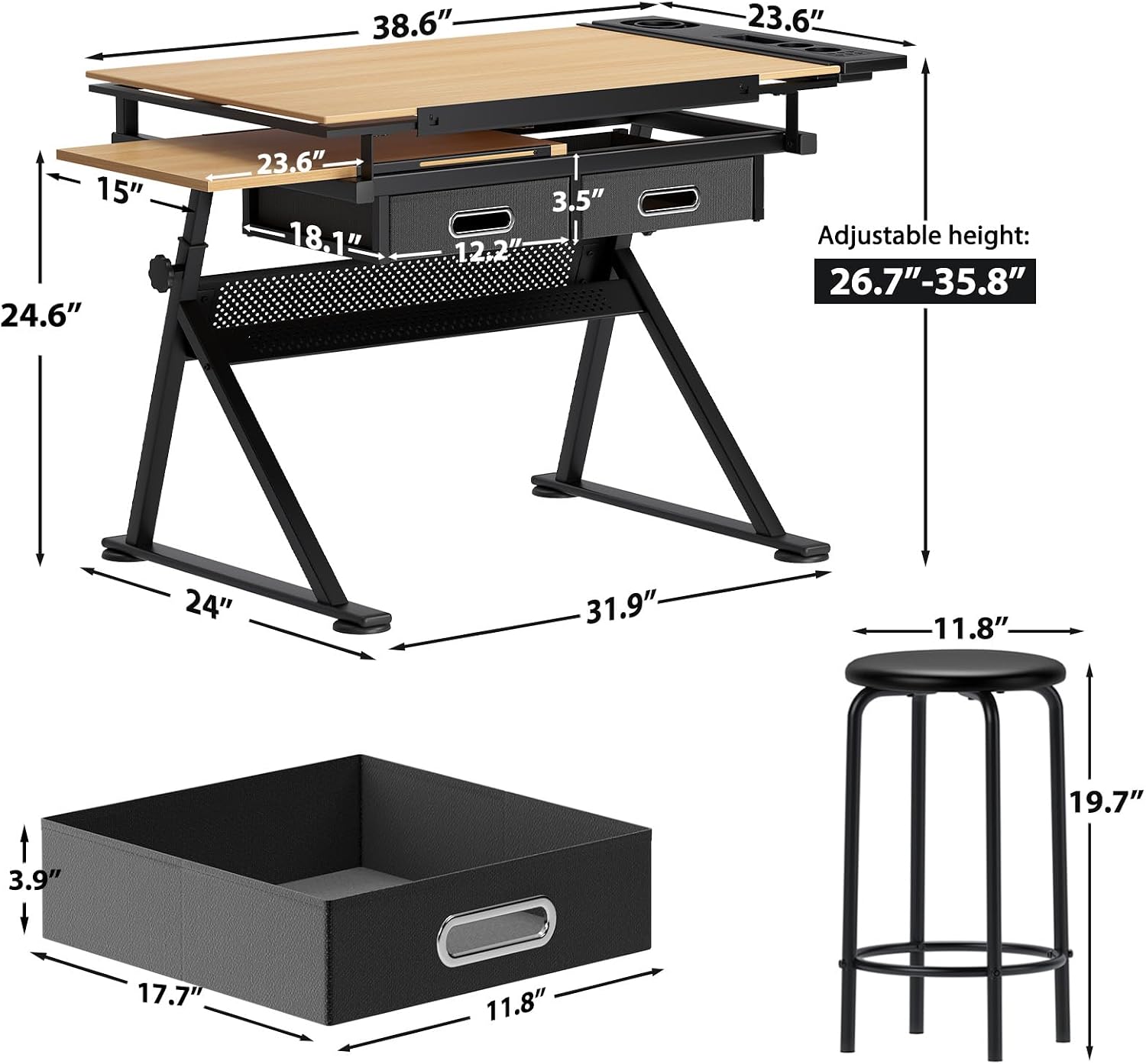 Thumbnail 6 de SogesHome UT-DT1027 Adjustable Drafting Table with Stool, 0–45° Tilt