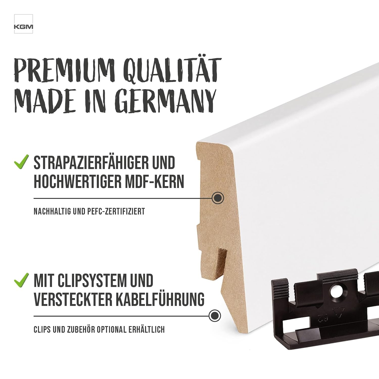 Thumbnail 2 de Vorteilspack 96 Meter Sockelleiste Mega – Weiß foliert, MDF, 2400 x 16 x 58 mm (40 Stück) von KGM
