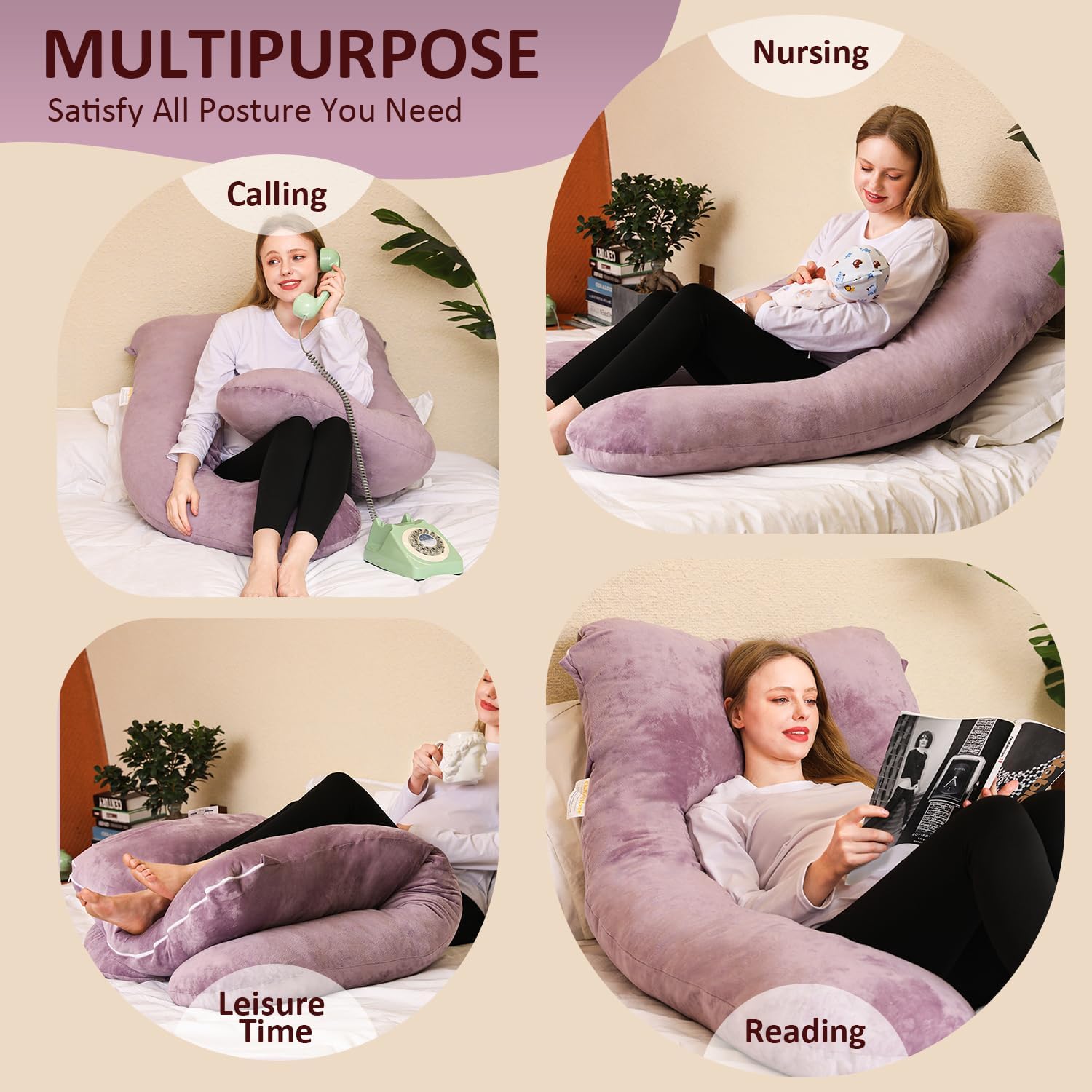Thumbnail 2 de Chilling Home Coussin de grossesse et d’allaitement en forme de U en velours amovible, Violet