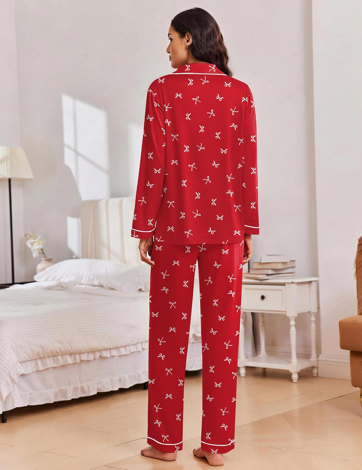 Thumbnail 2 de Ekouaer Women's Christmas Pajama Set, Long-Sleeve Button-Up with Drawstring Pants