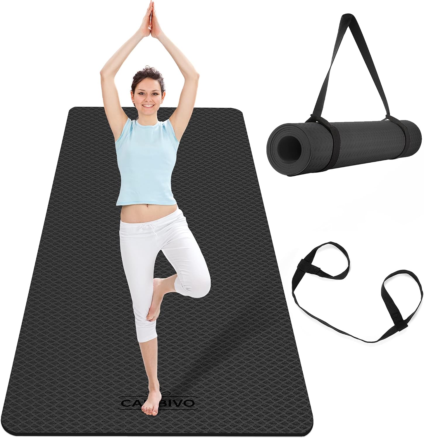 Detalle de CAMBIVO Extra Wide Yoga Mat for Home HIIT and Pilates: 183x81 cm, 6 mm TPE with Dual-Surface Non-Slip Traction