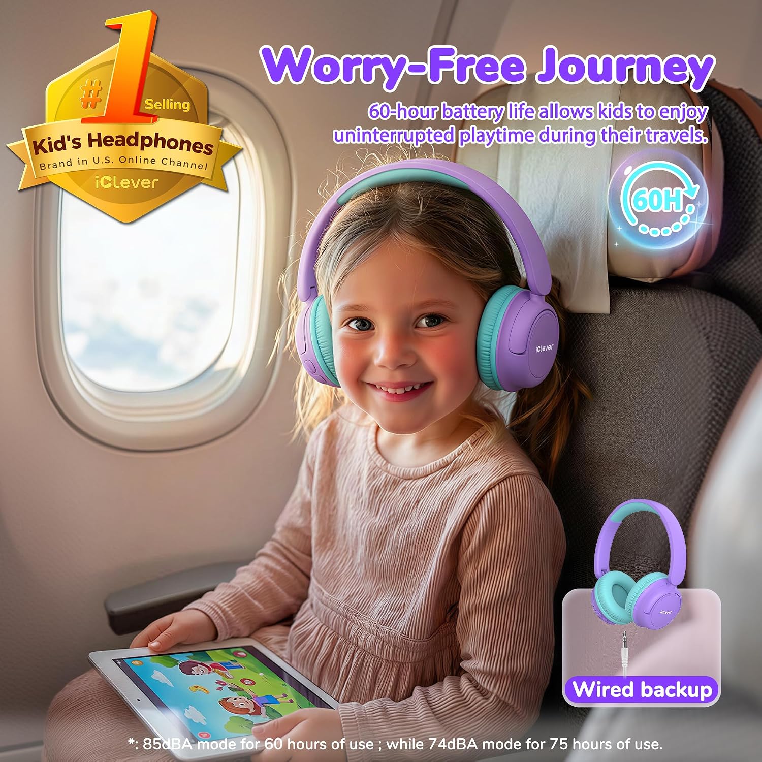 Detalle 2 de iClever Kids Bluetooth Headphones, 60-hour battery