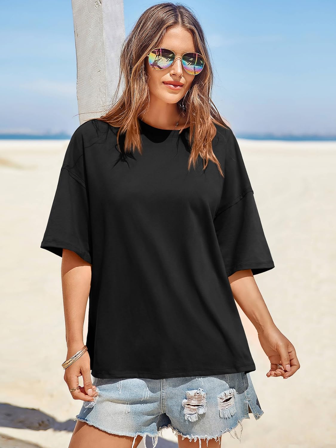 Thumbnail 2 de Tankaneo Women’s Oversized T-Shirts — Eco Soft Side Slit Crew Neck Short Sleeve Tee