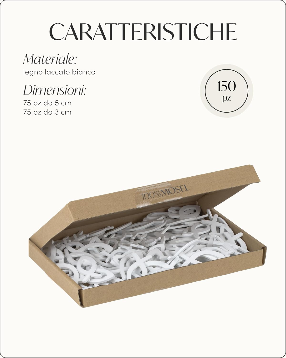 Detalle de 100% Mosel Pesciolini in Legno da Spargere, 150 Pezzi – Bianco, 3 cm e 5 cm