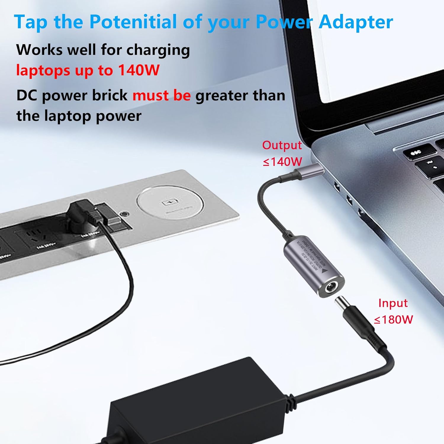 Thumbnail 1 de SinLoon PD 140W DC5525 to USB-C Cable: PD Auto-ID 5.5mm x 2.5mm to Type C for Phones, Tablets and Laptops