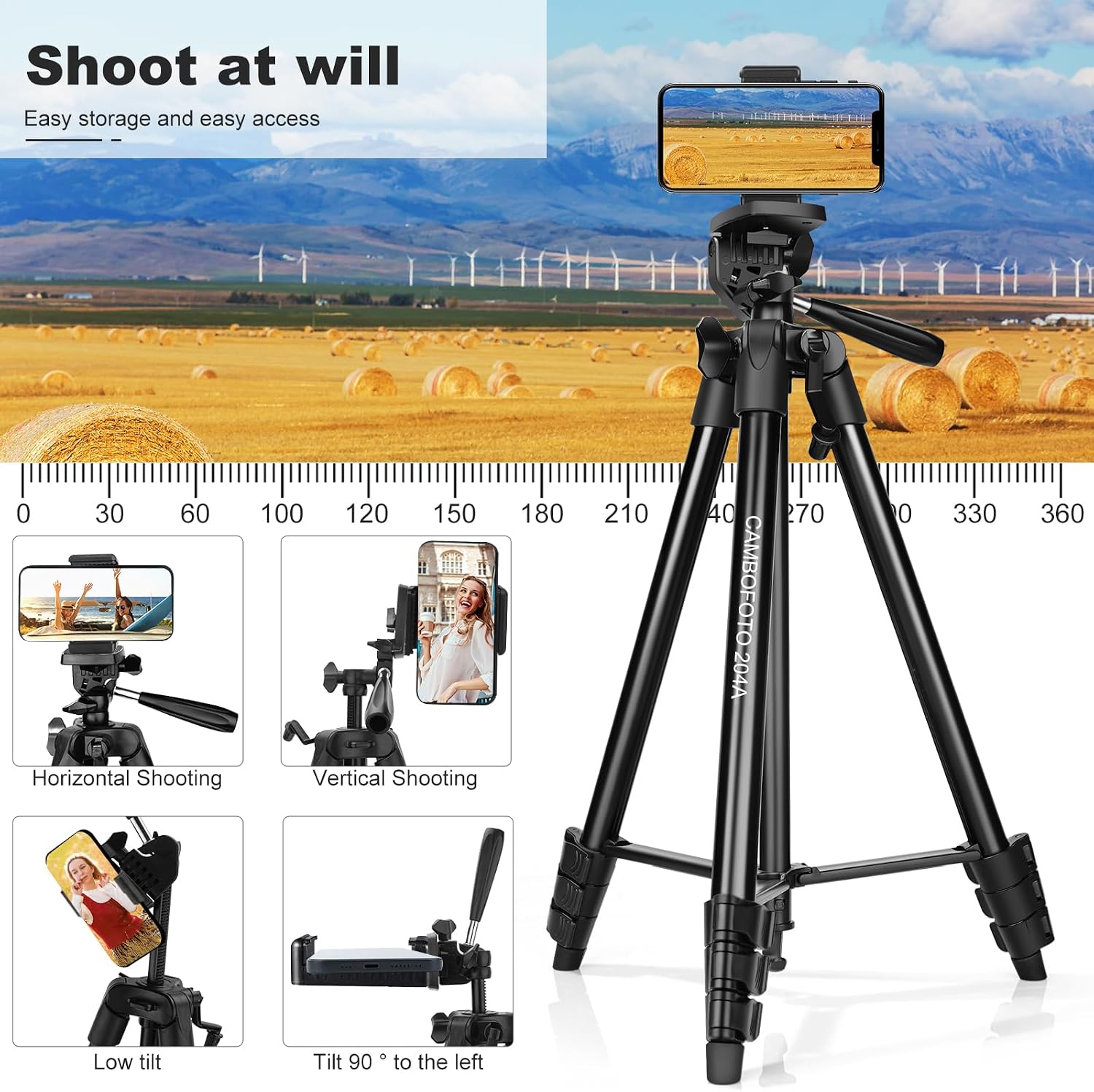 Thumbnail 3 de CAMBOFOTO Portable Tripod for Live Stream 134cm – Lightweight Aluminum Tripod with Phone Holder