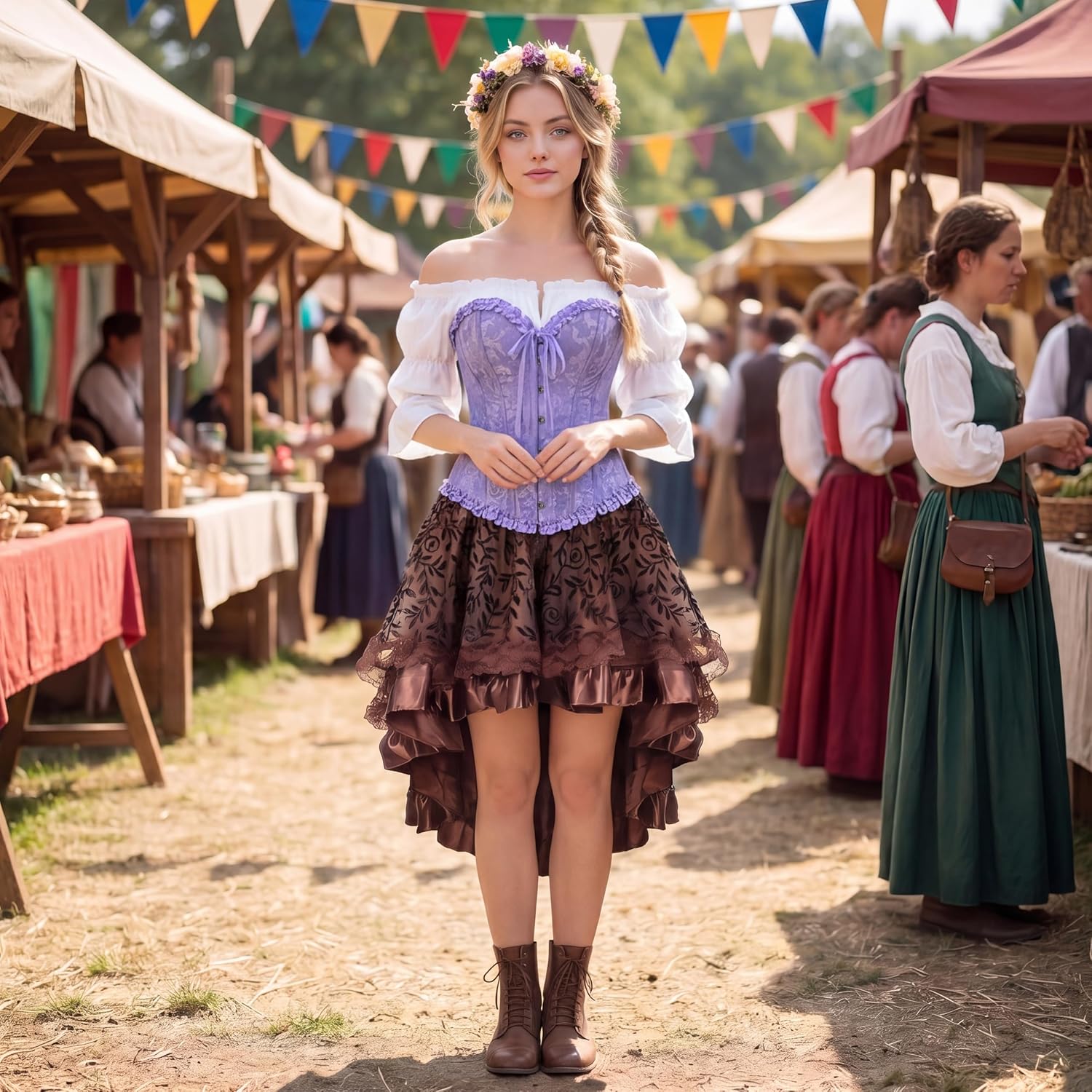 Detalle de Kranchungel Renaissance Corset Top for Women with Lace-Up Back and Sweetheart Neckline