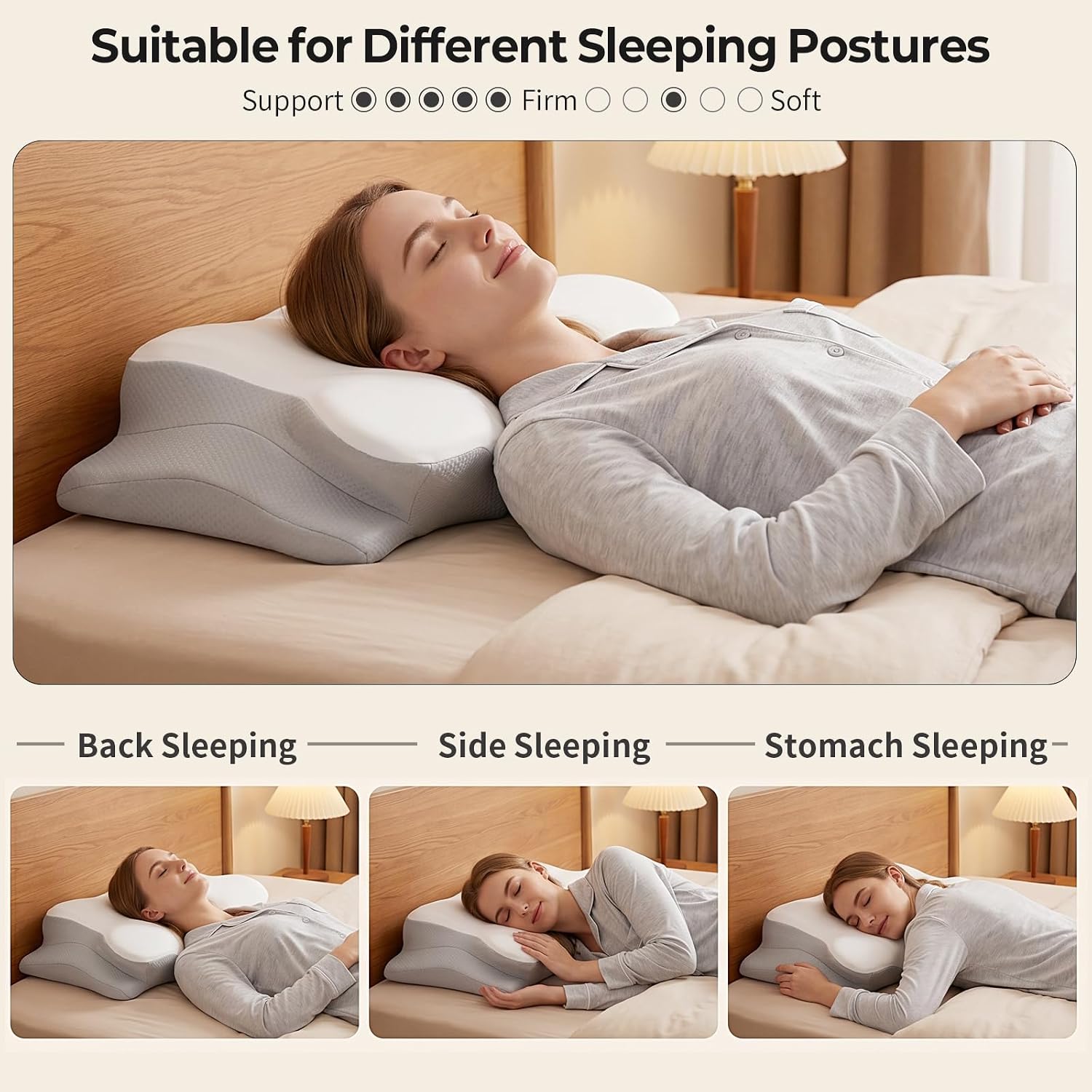 Thumbnail 5 de Ylekto Cervical Neck Pillow for Pain Relief – Two-Height Contour Memory Foam Pillow for Side & Back Sleepers